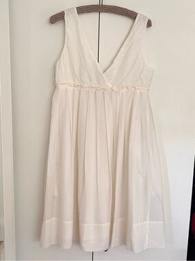 Gap Fit and Flare Dress Womens White Size 14 Cotton Silk V-Neck Sleeveless Midi